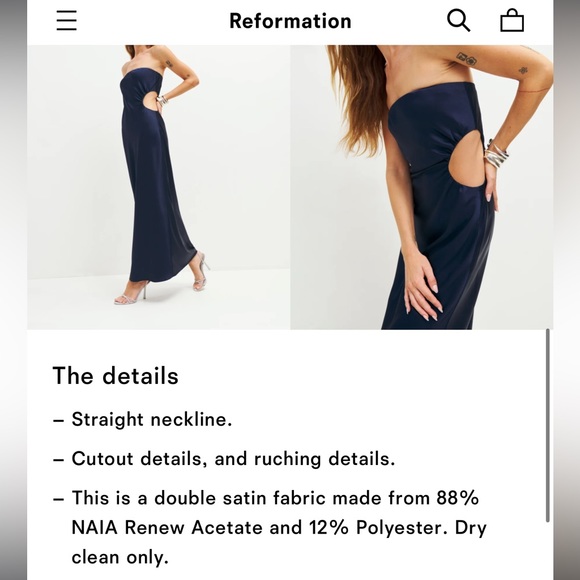 Reformation Nevaeh strapless satin navy blue dress - Picture 16 of 16